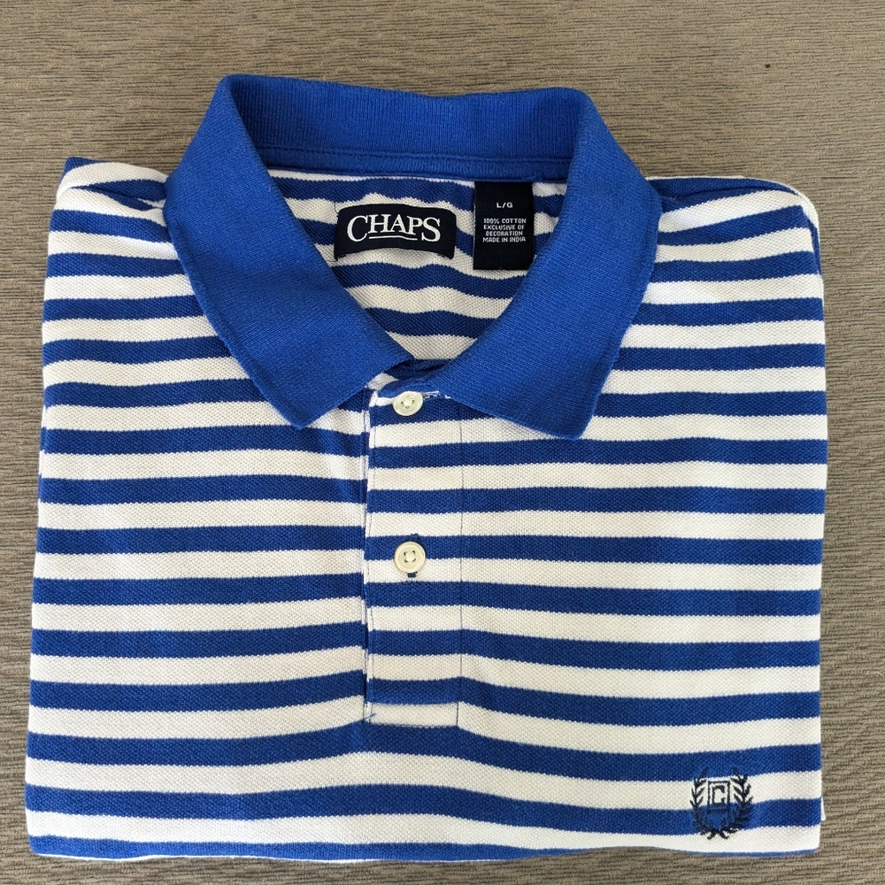 Chaps White and Blue Striped Polo. Sz L